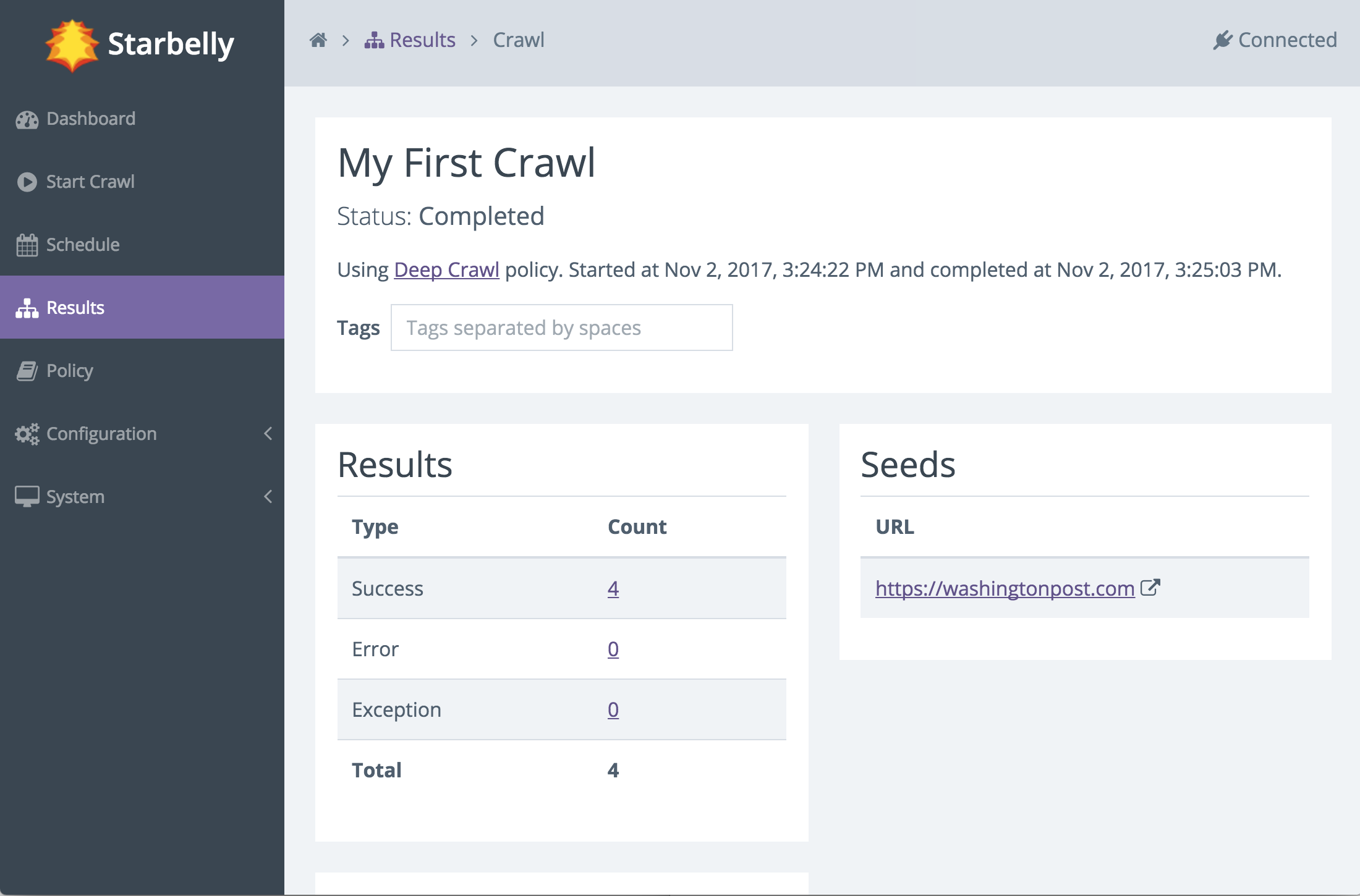 detailed look at results of first crawl